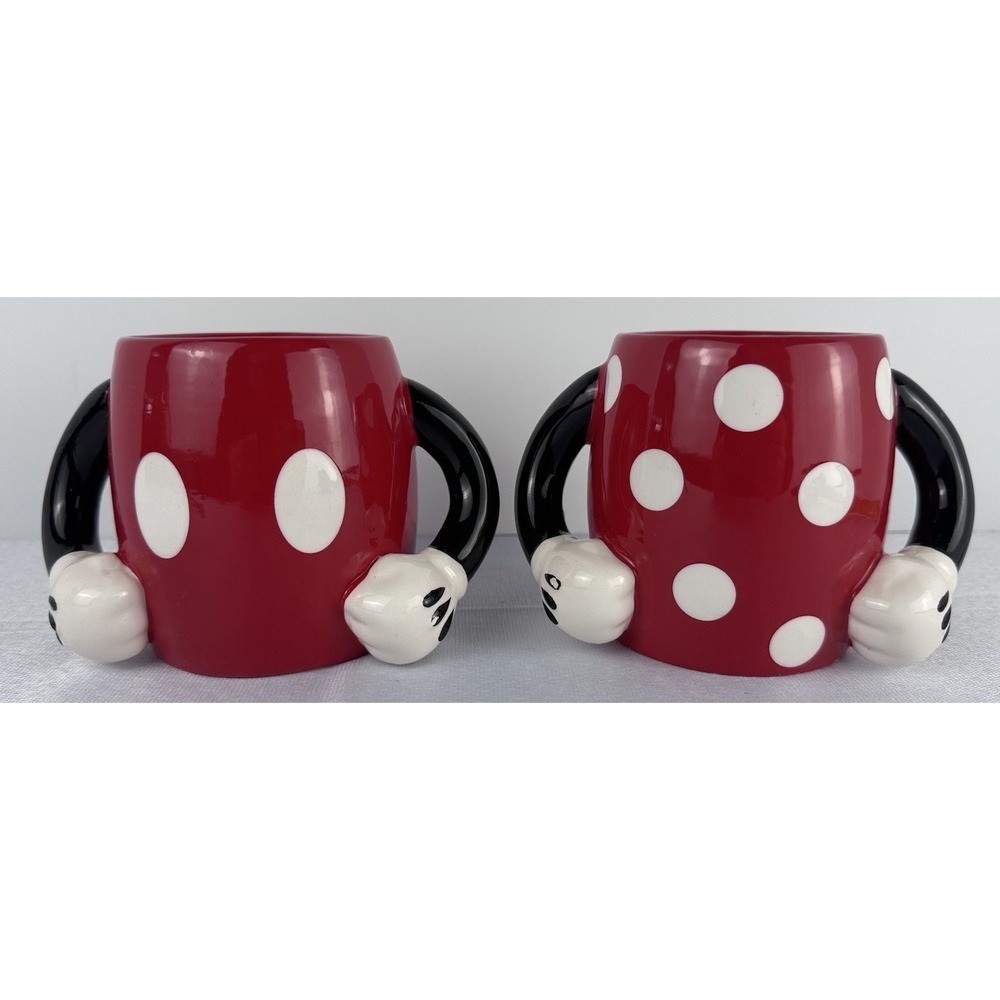 Disney Galerie Red Ceramic Mickey and Minnie Mouse Body Arms Pants Mugs Set of 2
